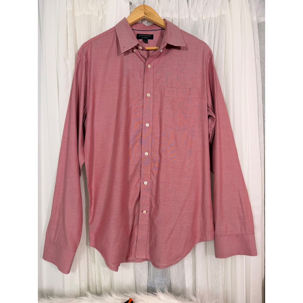 Banana Republic Slim Stretch Oxford Shirt Mens Large Blooming Red 257981-00
